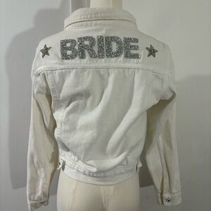 Event Blossom Bride White Denim Jacket Sz S/M Rhinestone Bridal Bachelorette